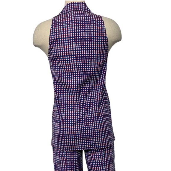 Prada Gingham Print Cotton Button-Down Sleeveless Shirt Top Red/White/Blue US 2 - Picture 3 of 10